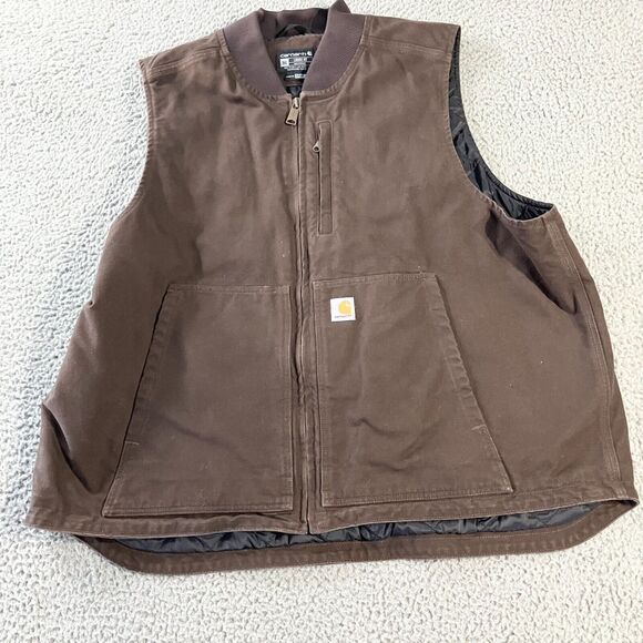 Carhartt Vest Mens 3XL XXXL Brown Full Zip Canvas Quilted Outdoors Workwear